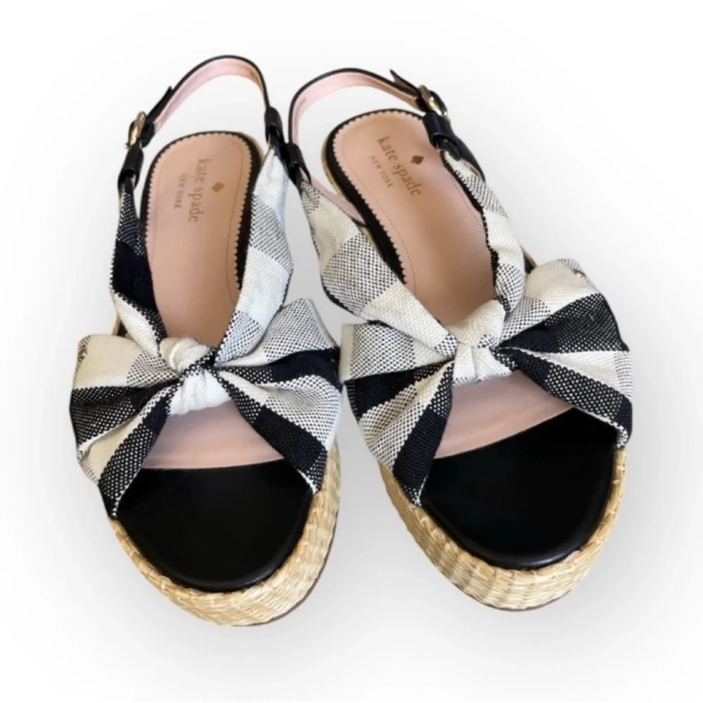 Kate Spade Betsy Gingham Espadrille Platform Sandals Bow Slingback Size 9